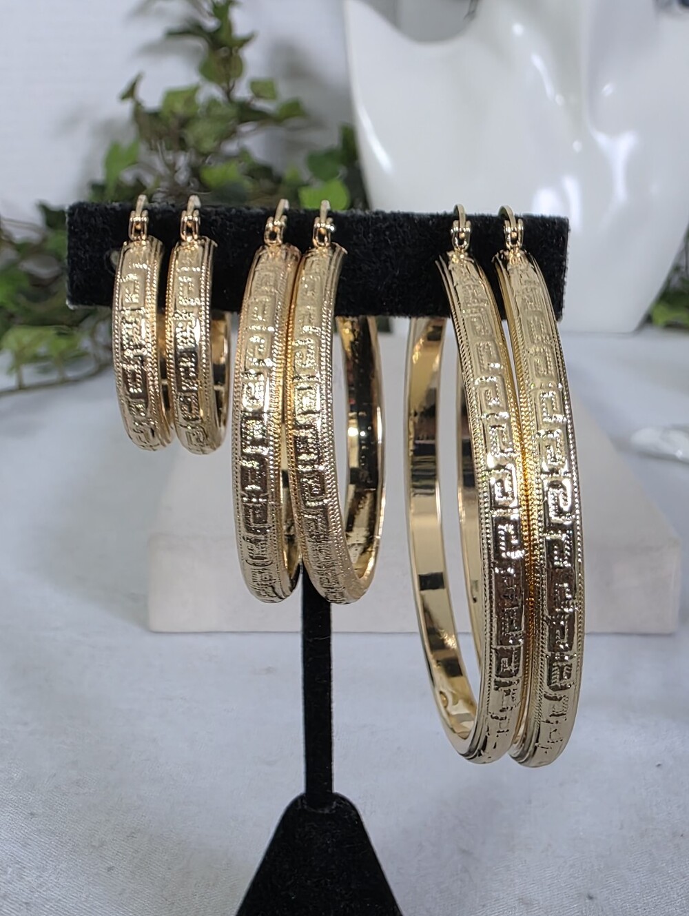 Gold Filled Greek Key Design Hoop Earrings